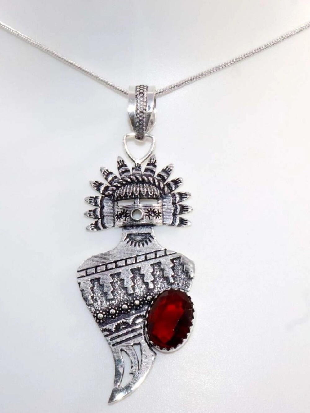 New Southwest Holy People Warrior Garnet 925 Silver Necklace. 